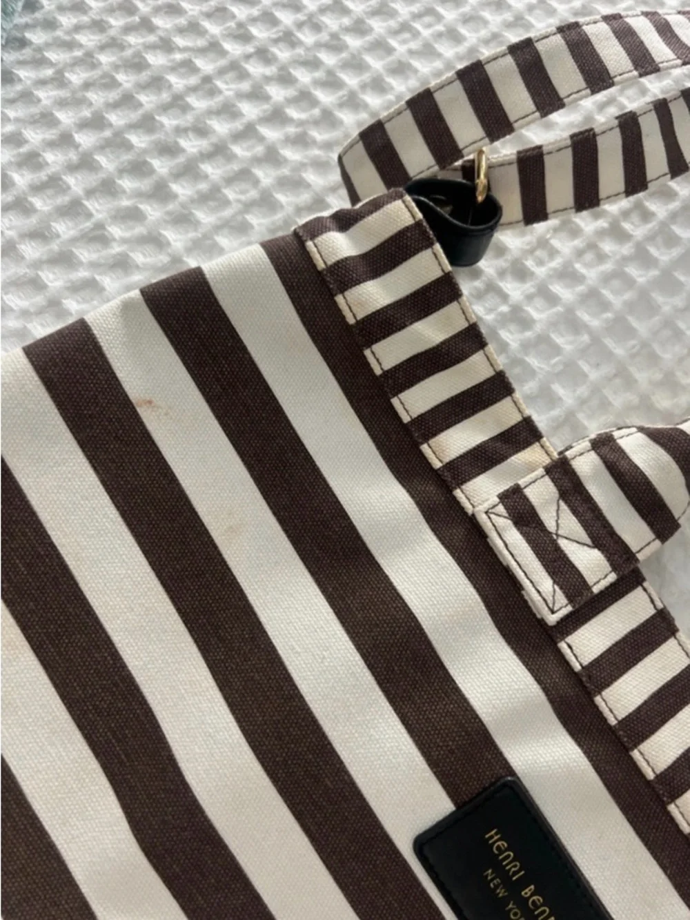 Henri Bendel brown  & White Striped Tote Bag - Picture 5 of 7
